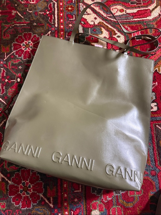 Ganni Handbags - Ganni Olive Leather Embossed Logo Tote